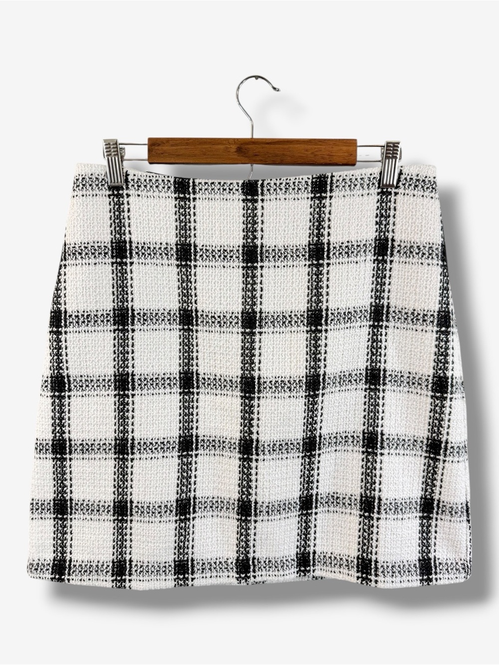 Banana Republic White Tweed Skirt Size 8 Tall (8 Long) Boucle Grid Plaid Preppy